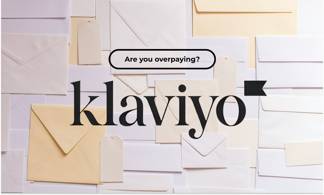 Klaviyo branding surrounded by email envelopes representing ecommerce email marketing costs