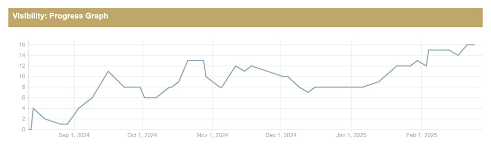 Chart showing Autumn Moon Kids’ Clothing increase in Google SERP visibility over six months